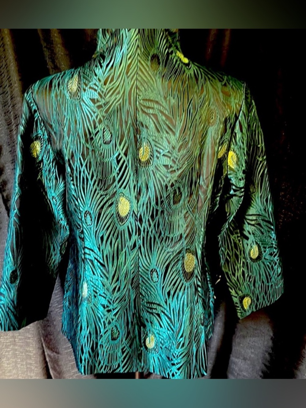 Elegant Dragon Silk Peacock Feather Women's Jacket Coat - Picture 3 of 16